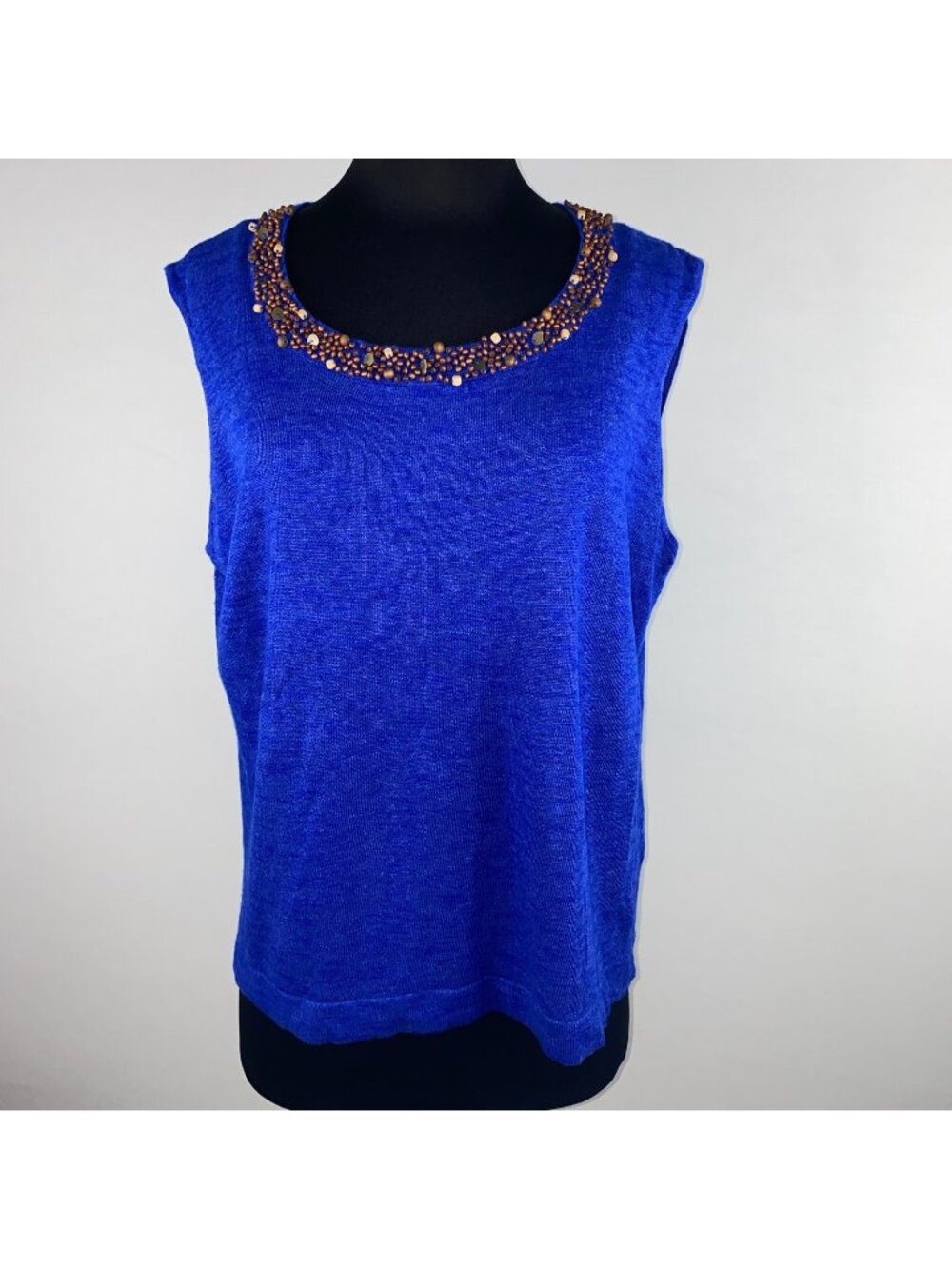 Jones New York Collection Tank Top Womens XL Knit Beaded Front Neckline Office